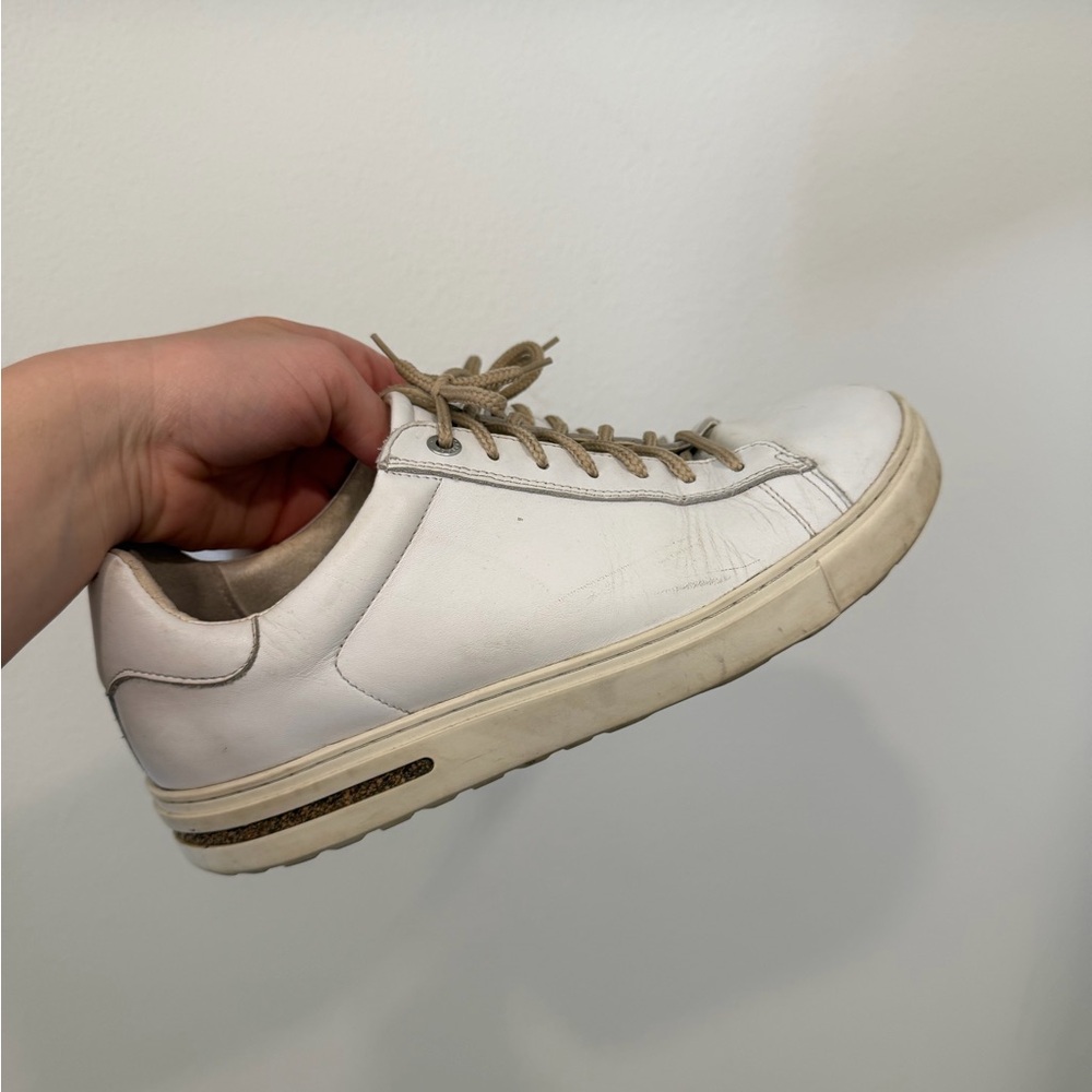 Birkenstock White Leather Athletic Sneakers with Tan Laces